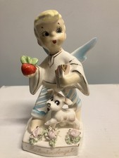 Vintage Lefton September Boy Angel With Dog Apple Birthday picture