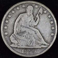 1859-O SEATED LIBERTY HALF DOLLAR ✪ VF DETAILS ✪ 50C SILVER COIN I20 ◢TRUSTED◣ picture