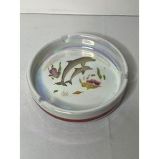 Vintage Iridescent Dolphin Ceramic Ashtray Lusterware Coastal Nautical Decor picture