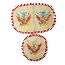 vintage US Army Eagle embroidered doilies 2-piece linen dresser table set WWII picture
