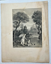 Tobias and the Angel Antique Engraving George Virtue London Biblical Scene picture