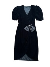 Vintage Cachet Bari Protas Black Velvet Wrap Dress Womens Size 5/6 Small picture
