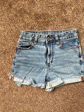 American Eagle Stretch Light Wash Mid Rise Cut Off Denim Shorts Blue 00 picture