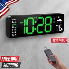 LED Wall Clock Temp Humidity Alarm Remote 2 Alarms Snooze Timer picture
