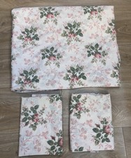 Vintage Dan River Full Flat Sheet & 2 Pillowcases Rose Floral Print Cottage Core picture