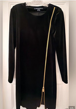 French Connection Women's Black Knee-Length Shift Dress Long Sleeve Zip Size 12 picture