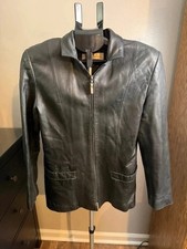 Jones New York Black Genuine Leather Jacket Size S Zip Front Classic picture