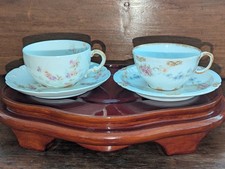 2 Antique Theodore Haviland Limoges Teacup Saucer Pink Floral Gold Van Heusen NY picture