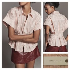 Anthropologie Pilcro Bobbie Short Sleeve Fitted Waist Striped Shirt Rose XL NWT picture