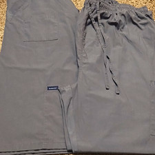 2 Piece Dagacci Unisex Gray Solid Medical Scrubs Drawstring Elastic Waist picture