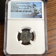 (1474-1504) Spain Blanca Toledo Ferdinand V & Isabel 1 NGC Very Fine Details picture