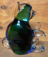 Vintage Murano-Style Sommerso Green & Blue Hand-Blown Glass Bear Figurine picture