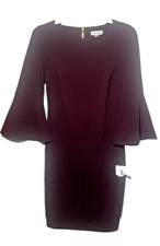 Calvin Klein Plum Purple Bell Sleeve Ladies Pencil Dress Career Petites Size 4P picture