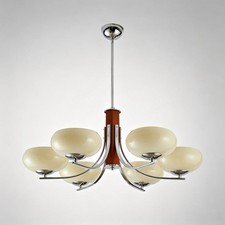Mid‑Century Modern Chandelier Vintage Cream Glass Ceiling Light Living Room Deco picture
