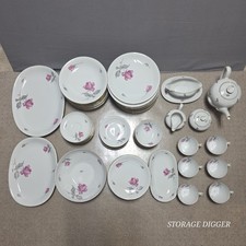 VTG KPM Krister 86 Pc Dinnerware Serving Set #675 Pink Rose w/ Gold Trim picture