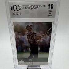 Upper Deck 2002-03 UD Superstars Tiger Woods #1 BCCG 10 Graded Card picture