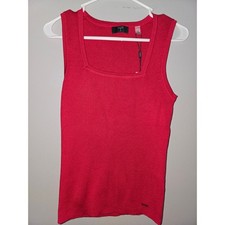 Tahari Apple Red Ribbed Square Neck Tank Top TH52306 L/G NEW picture