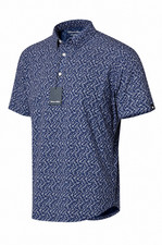 Mizzen+Main Halyard SS Polo Shirt Indigo Confetti Print Men's Large Trim Fit NWT picture