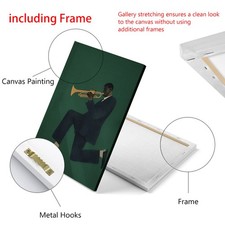 Vintage Jazz Trumpet Musician Framed Canvas Art Retro Green Bedroom Wall Decor picture