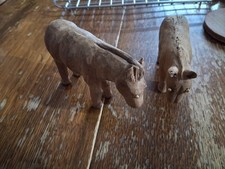 Vintage Folk Art Wood Carved Horses Metal Eyes picture