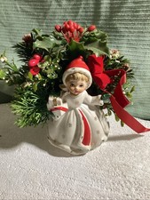 Vintage Napco Christmas Girl Planter Greenery Japan X-8389 Gifts picture