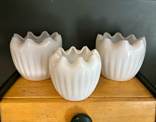 Fenton Pinched Ruffled Rim Milk Glass Ribbed Rose Bowl Vase Planter Vintage picture