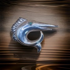 Vintage 1930s Pre-Eagle Mexican Sterling Silver 925 & Turquoise Sailfish Brooch picture