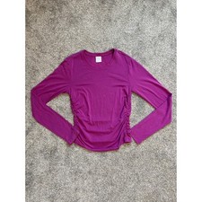Athleta Magenta Purple Ruched Side Long Sleeve Top XS 824684-11 Crew Neck Yoga picture