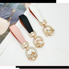 Rhinestone Bow Leather Keychain Bling Crystal Key Ring for Women, Bag Charm Gift picture