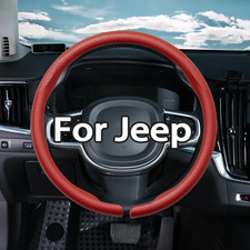 14.5-15'' 38CM Carbon Fiber Red Steering Wheel Cover for Jeep Flat Bottom picture