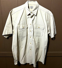 L.L.Bean Men's L Regular Beige Solid Woven Cotton Short Sleeve Collared Pockets picture