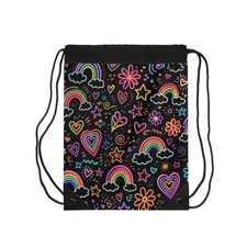 Rainbow Doodles Drawstring Bag | Neon Hearts Stars Clouds picture