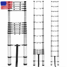 10.5/12.5/14.5FT Aluminum Non-Slip Telescoping Ladder Extension Ladders Folding picture