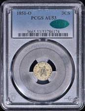 1851-O Three Cent Silver 3CS PCGS AU53 CAC - Perfect AU picture