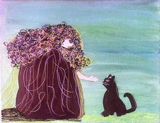 Whimsical Girl Black Cat 11x14 Original Acrylic Fantasy Art. picture