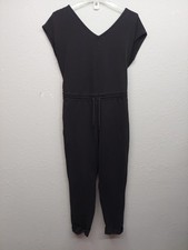Patagonia Roaming Jumpsuit Romper Womens Large Organic Cotton Open Back Black picture
