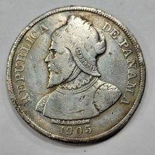 1905 PANAMA Silver 50 Centesimos Circulated Silver Crown Coin Old Cleaning *W79 picture