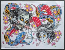 Vintage 2002 Jason Brooks, Shop Used Traditional Tattoo Flash Sheet Austin, TX 3 picture