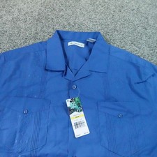 Cubavera Shirt Mens M Blue Embroidered Guayabera Short Sleeve Button Up Casual picture