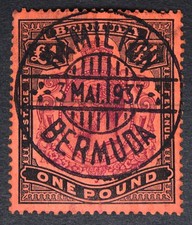 BERMUDA SG55 1918 KGV £1 Purple & Black /Red, Wmk Multi Crown, VFU, Cat £450 picture