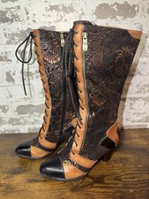 NEW Retro Handmade Vegan Leather Patchwork Boots - Beautiful Lace Up Size 37 picture