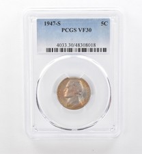 1947-S Jefferson Nickel VF30 PCGS Beautiful Tone *1818 picture