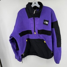 Vintage The North Face USA Made Purple Black Fleece Pullover Jacket Large 90s picture
