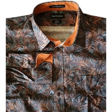 Paul Fredrick Comfort Stretch Non Iron Botanical Dress Shirt Contrast Trim 18x33 picture