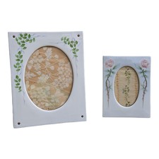 Late 19th Century Victorian Hand-Painted Porcelain Picture Frames- Set of 2 picture