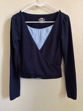 Danskin Now Layered Wrap Top Built-In Bra Navy Blue Size Small Y2K picture