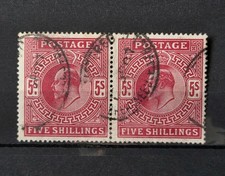 GB KING EDWARD VII SG 263 5S BRT CARMINE X PAIR FINE USED  picture
