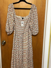 Torrid 1X Floral Gauze Smocked Square Neck Tiered Maxi Dress Puff Sleeve picture