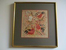 VINTAGE WOODBLOCK PRINT ABSTRACT CHICKEN  MODERNISM SIGNED SYLVIA GUIDICI 1960'S picture