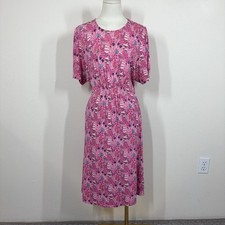 Boden Dress Womens 12 Pink Floral Jersey Pockets Midi Botanical Boho Cottage picture